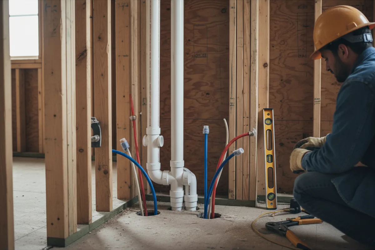 Drain and supply rough-in during Sump Pump Repair in Kingston